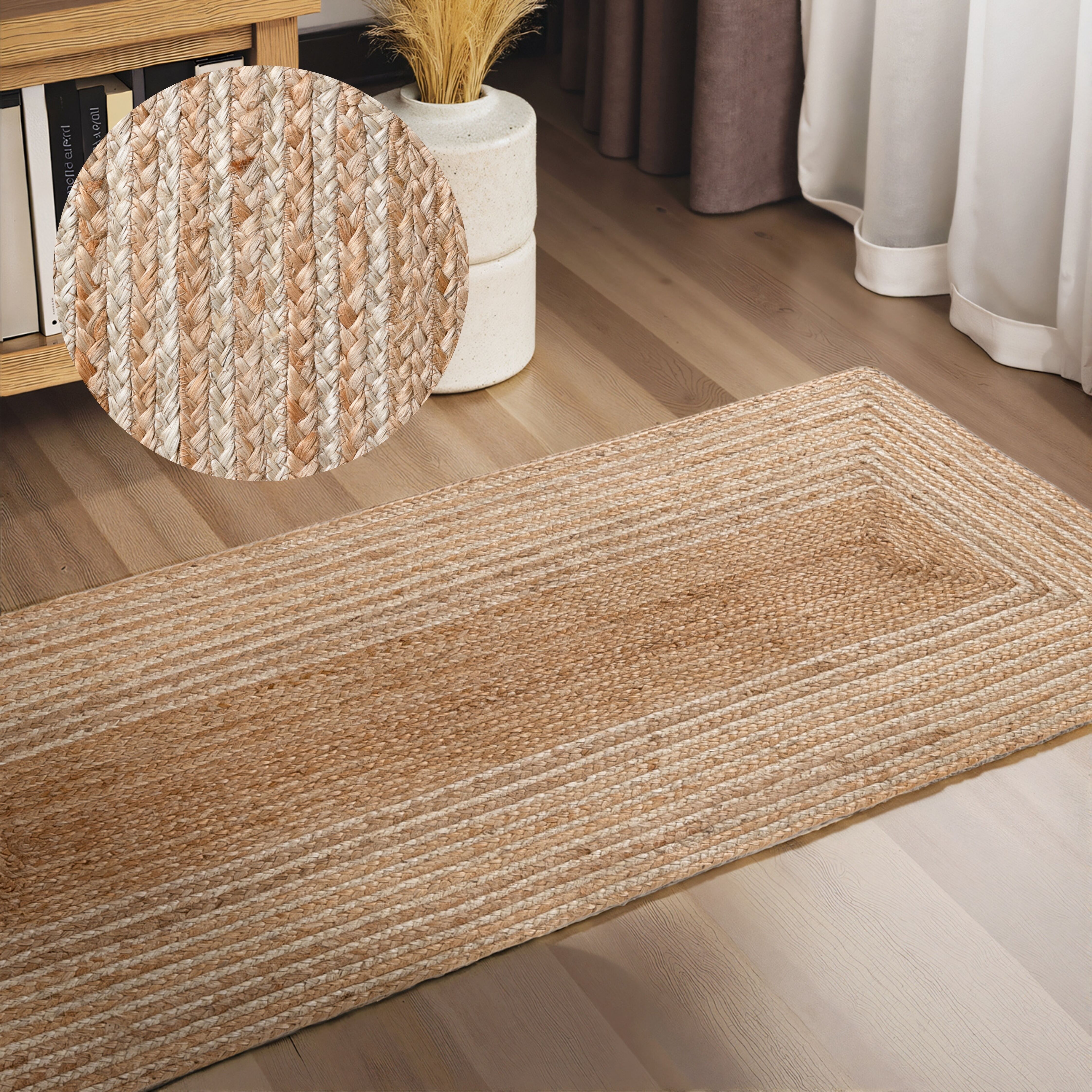HANSE Home "Juno Line Juteteppich" rechteckig 9 mm Höhe Jute, Shape, Handgemacht, Wohnzimmerteppich, Naturteppich, Wohnzimmer natur weiß gold B : 80cm 1 Stk., 9mm, L: 200cm