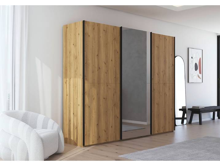Armoire à portes coulissantes Scale 271cm Bois/Beige Noir Avec portes miroir