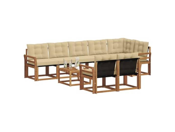 KTHLBRH Sofa-Set für den Außenbereich, mit Kissen, 9 Stück, Natur und Beige Ecksofa, Terrassenmöbel, strapazierfähiger Stoff, leicht zu reinigen