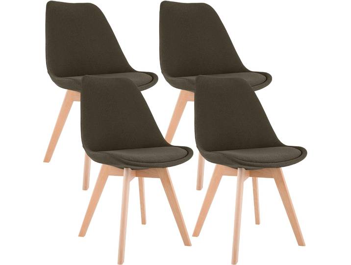 CLP 4er Set Esszimmerstühle Linares gepolstert mit Rückenlehne Buchenholzgestell Farbe braun Material Stoff