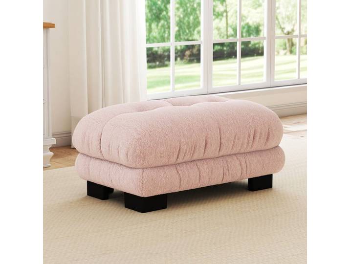 Grand pouf ottoman 112x68x52cm en chenille repose-pieds capitonné rembourré tabouret de salon et chambre - Rose