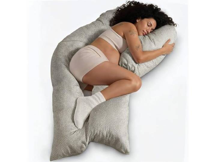 Traumreiter Schwangerschaftskissen Visco L langes Wendekissen Memory Foam [orthopädisch] + Watte Seite Schwangerschaftskissen, Stillkissen zum Schlafen mit Bezug Leinenfarbig
