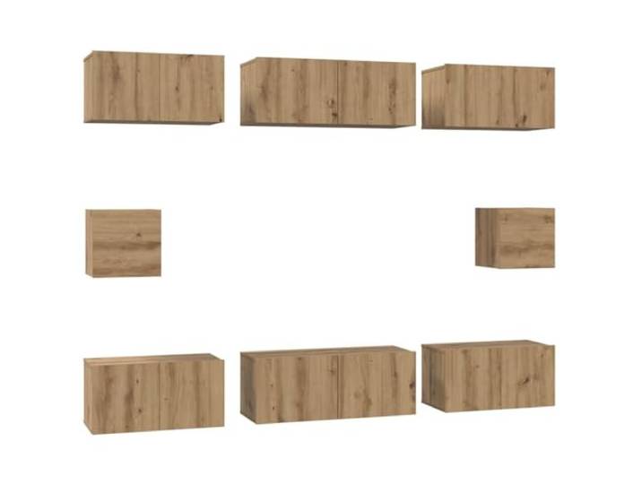 KUPTYERFG TV-Schrankset Wandmontiert 8-TLG Artisan-Eiche Holzwerkstoff Platzsparendes 8-teiliges Lowboard-Set für das Wohnzimmer. Bietet flexiblen Stauraum und elegante Holzoptik an der Wand.