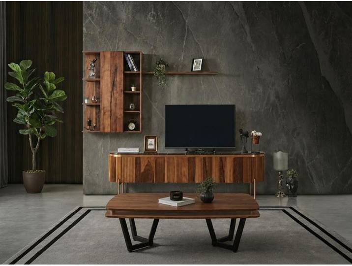 JVmoebel TV-Wand TV-Möbel Oberschrank Couchtisch braun moderner Stil neu, Made in Europa