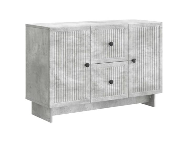 KPOTUERTU Sideboard Betongrau 89 x 34,5 x 60 cm Holzwerkstoff Ausziehschubladen, Regale, 90°-Pendeltüren, Knopfgriffe, Esszimmer, Wohnzimmer, einfache Pflege