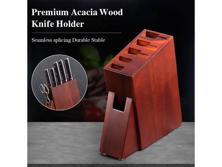Porte-couteaux YIZHMA avec bloc à couteaux puissant en bois d'acacia sans couteaux ni ciseaux, design à cinq fentes, accessoires de cuisine