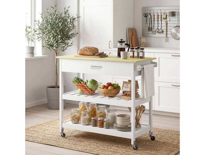 HOMCOM Chariot Cuisine Blanc Rangement Îlot Roulant Tiroir Étagères