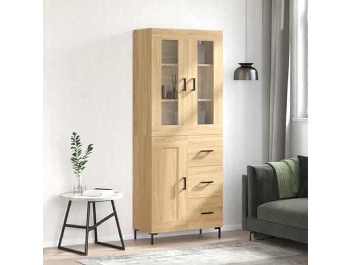 Jkghdrt Highboard Sonoma-Eiche Holzwerkstoff 69,5x34x180 cm mit Metallfüßen Stauraumschrank, Wohnzimmermöbel, Sonoma-Eiche-Dekor, Holzwerkstoff-Konstruktion, Metallfüße, 180 cm hoch