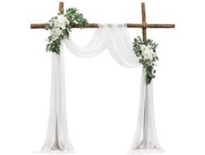VEVOR Blumenset für Hochzeit Bogen, weiße Blumen für Traubogen mit Vorhängen (3er-Set) – 2 Blumenarrangements, 1 transparente Vorhänge, für Zeremoniensträuße, (Ohne Holzbogenständer)
