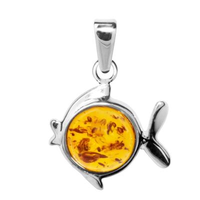 Kettenanhänger OSTSEE-SCHMUCK "- Fisch - Silber 925/000 - Bernstein" Gr. 23, silber (silber 925, silberfarben, weiß), Schmuckanhänger, Damen, Silber 925 (Sterlingsilber), Kettenanhänger