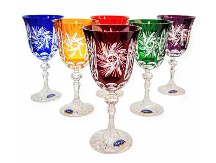 MaRika Kristall Weingläser Set – 220 ml, Buntes, handgefertigt, 6er Set – Elegante Weingläser, perfekt für Rotwein, Weißwein und als Geschenk