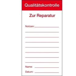 Aufkleber I Qualitätsaufkleber Qualitätskontrolle-Zur Reparatur, Folie, selbstklebend, 80x150mm I 100 Stk