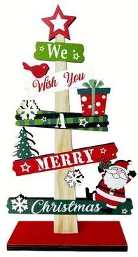 Uplifted Finds Small Wooden Christmas Tree Tabletop Decor Santa Claus And Gift Design For Holiday Room Decoration b