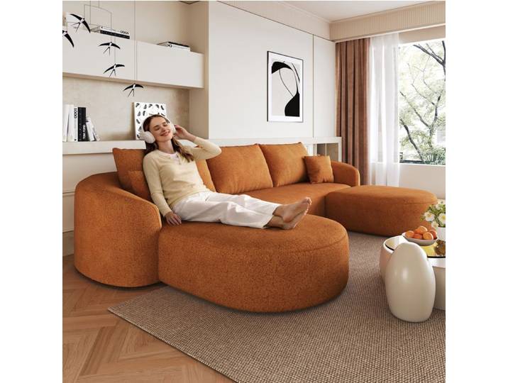 HOMVRA Canapé modulable en U 4 places 266 cm tissu chenille orange sans montage