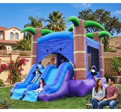 HeroKiddo 17 Ft. Enchanted Forest Bounce House Dual Lane Water Slide for Kids, Wet/Dry Inflatable, Includes Blower