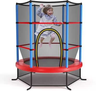 "55"" Toddler Trampoline Indoor for Kids W/Safety Enclosure Net"