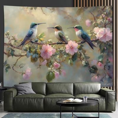 Inspired Finds Vibrant Hummingbird Floral Wall Tapestry Soft Fabric Hanging Decor 59.06x118.11in