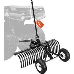 VEVOR Rasentraktor Heuharke 1219 mm, Heurechen mit 24 Harkenzinken, Rasenrechen zum Ziehen für ATV-Rasenmäher & Traktoren, Höhen- & Winkelverstellung, Hochleistungs-Vertikutierer für Laub & Unrat