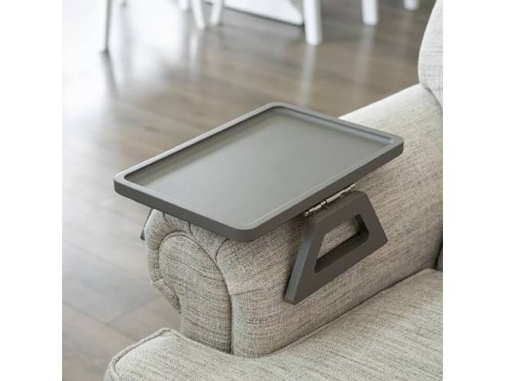 Shamrock Home Bambus-Sofa-Tisch zum Anklippen, für Sofa, Sessel, TV-Abendessen, Fernbedienung, Getränke und Snacks, 34,9 x 24,1 cm, Grau