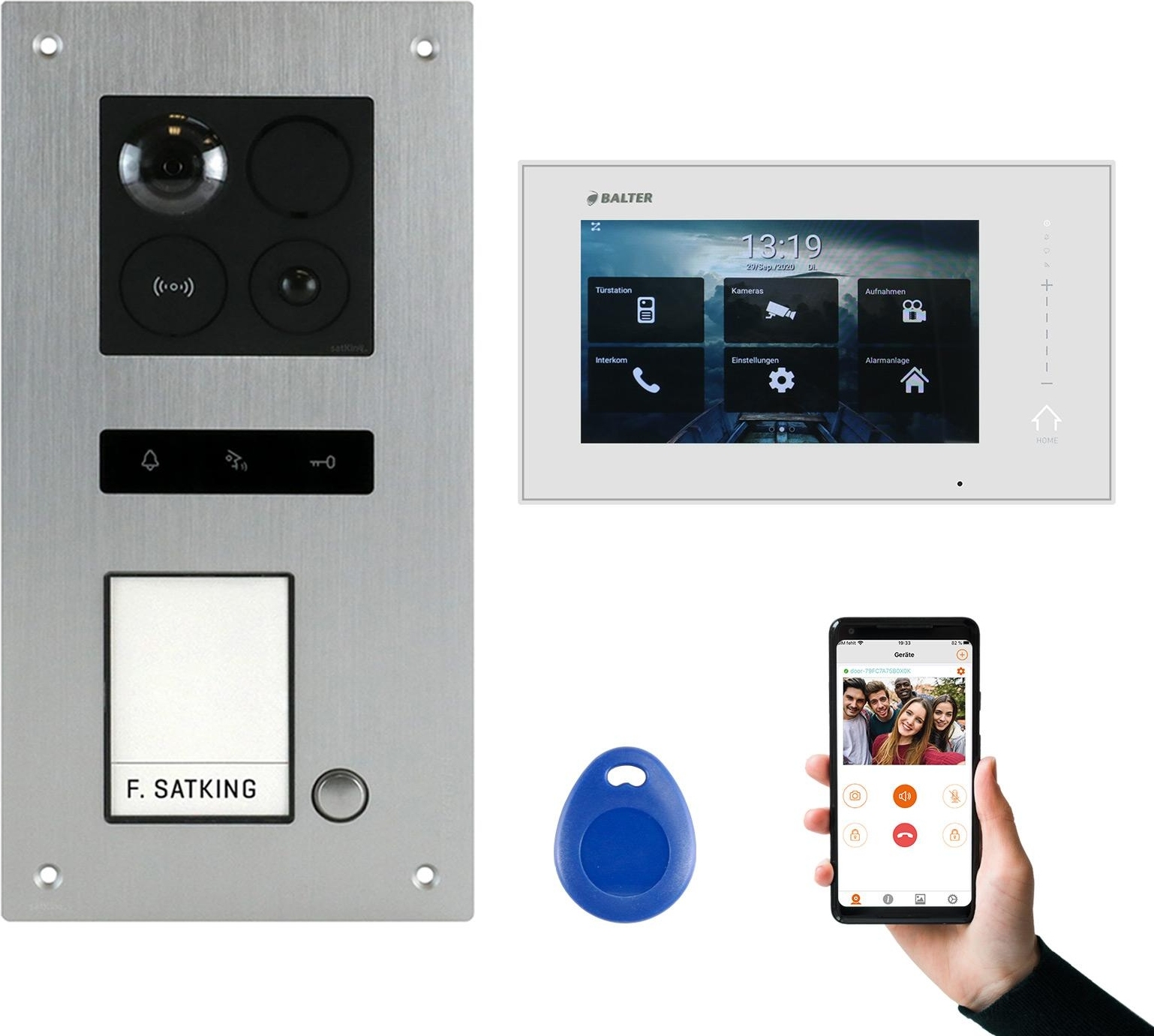 BALTER ERA Silber RFID 2-Draht BUS IP 7" WiFi Video Türstation 150° Weitwinkelobjektiv iOS Android App für 1 Familienhaus