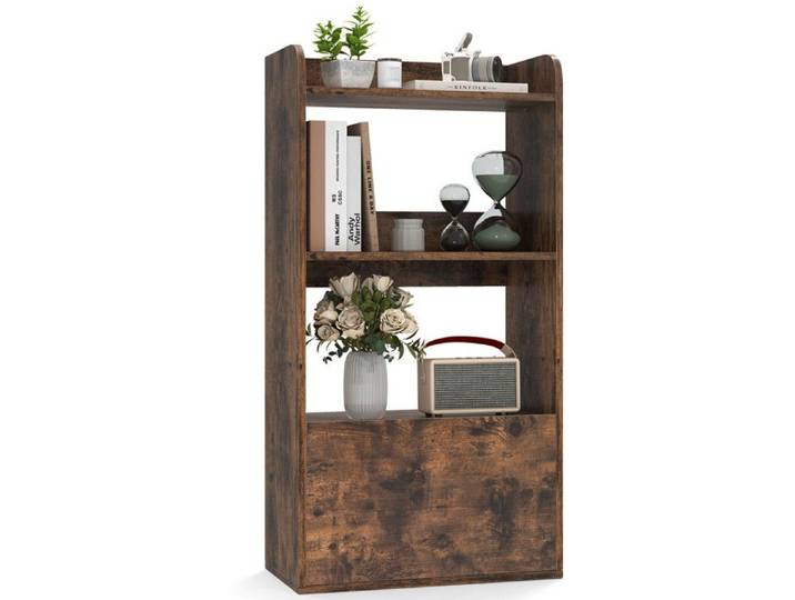 Bibliothèque 3 niveaux avec tiroir étagère de rangement ouverte pour livres et essentiels stable et pratique