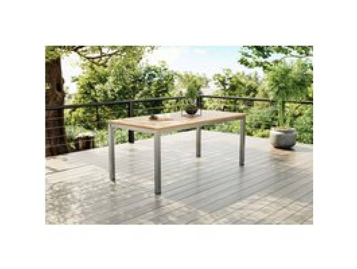 B-Ware: Villana Tasmania Esstisch, Silber/Natural, Aluminium/Eukalyptus, 180 x 90 cm, hohe Belastbarkeit, korrosionsbeständig, witterungsbeständig, robust, FSC®-zertifiziertes Produkt