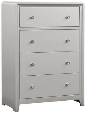 Benjara Broy Tall Dresser Chest, 4 Drawers, Crystal Knobs, Champagne Gray Wood