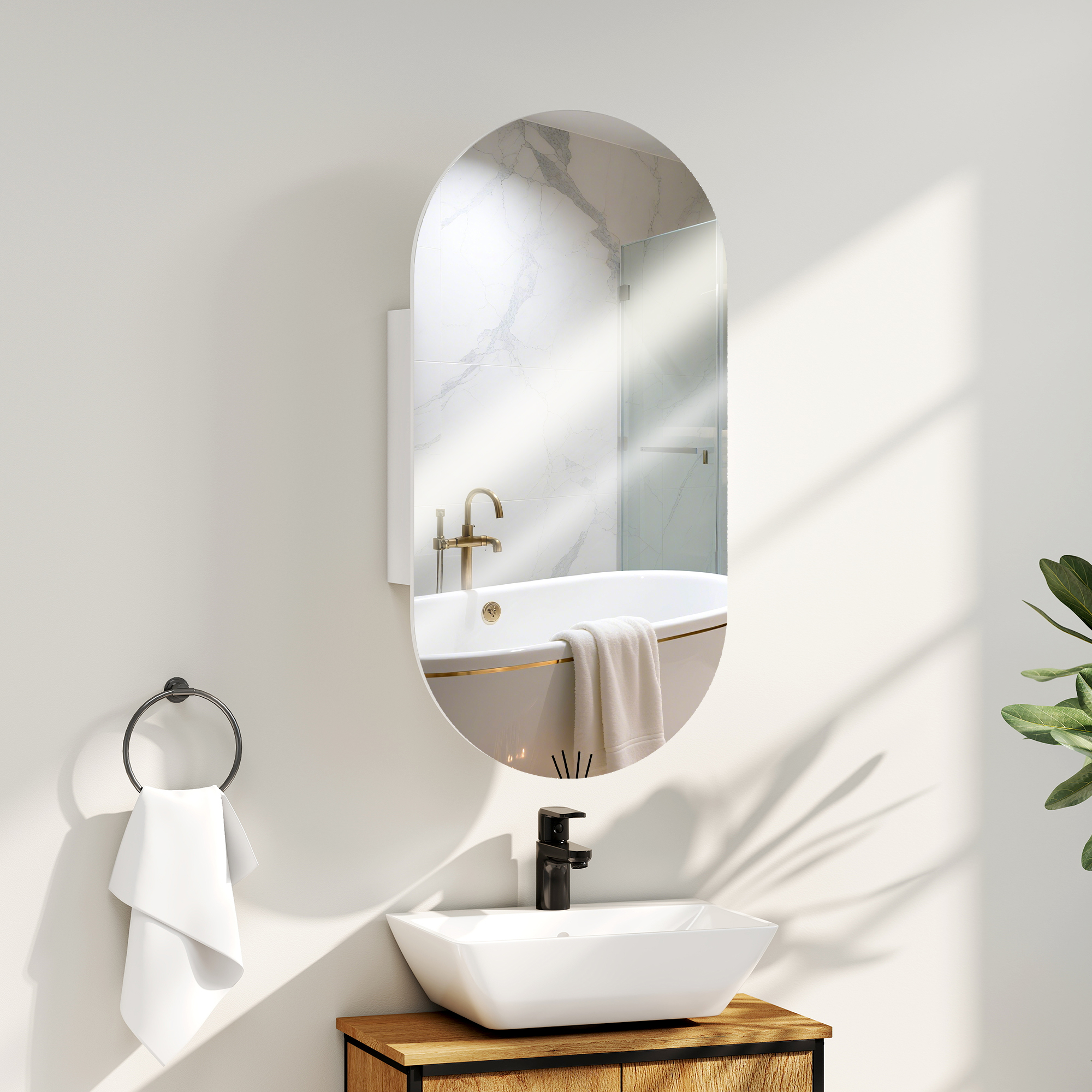 Homcom Specchio Bagno Ovale Moderno con Armadietto e Due Ripiani, 45x90 cm, Bianco   Aosom Italy