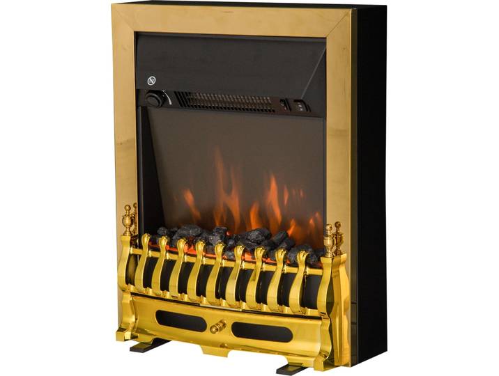 HOMCOM Cheminée électrique Effet de Flamme Style néo rétro Thermostat 1000-2000 W Noir Or