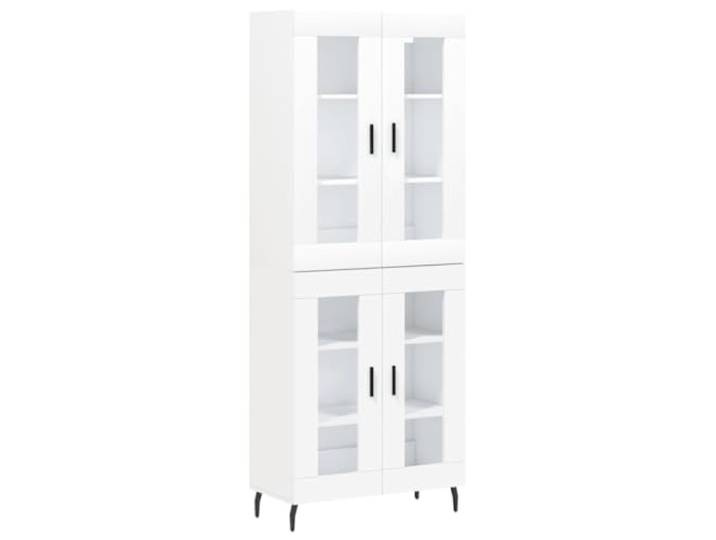 Highboard Weiß 69,5x34x180 cm Holzwerkstoff mit Metallfüßen Stauraumschrank, glatte Oberfläche, stabil, feuchtigkeitsbeständig, mit Wandhalterung, Schrauben und Dübel nicht enthalten