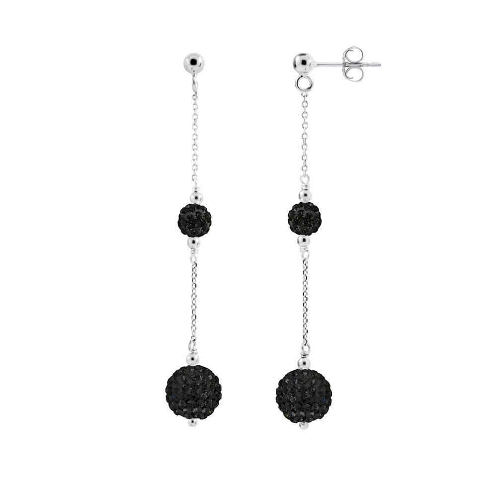 Duo Oorbellen Crystal Black Silver 925 - Pure Crystal