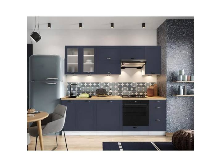 Cuisine complète VICTORIA 240 cm avec meuble pour four encastrable - bleu