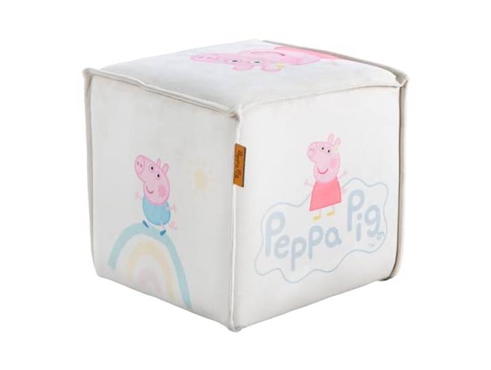 roba Pouf Cube en Velours pour Chambre Enfant Peppa Pig - Solide et Doux - Tabouret Carré - Assise Stable dès 18 Mois - Facile à Nettoyer - Beige / Motif Truie et Cochon