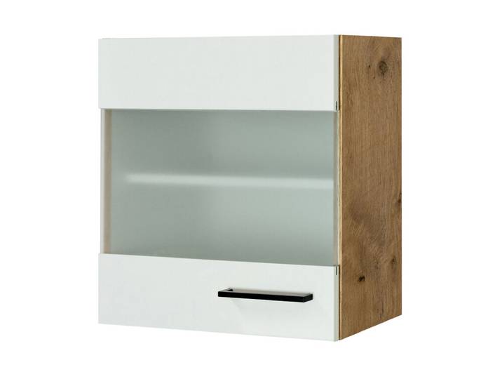 Küchen Glas-Hängeschrank AVILA 50 cm Eiche /weiß matt