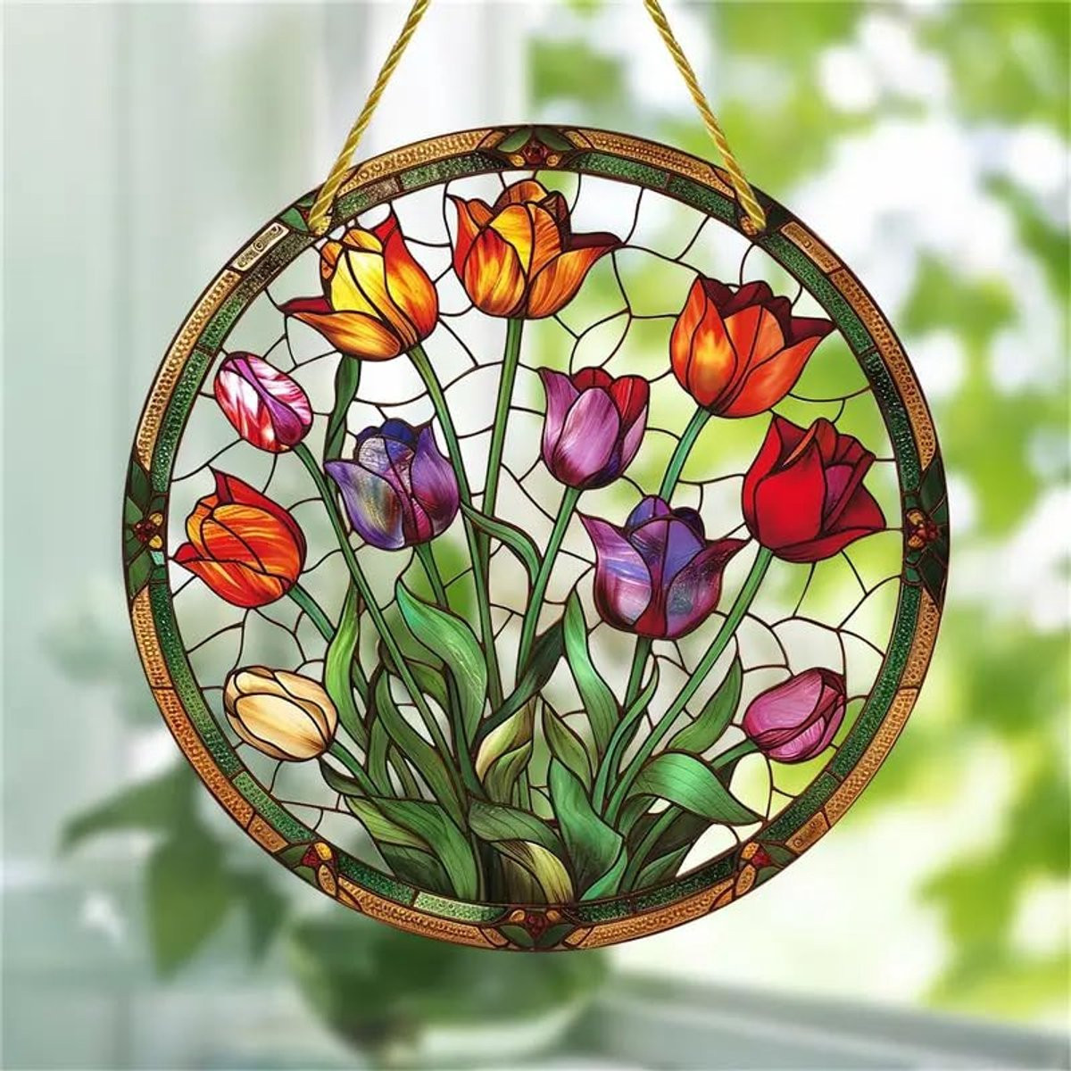 Dailygoods Suncatcher Kolibrie - Glas-in-lood Raamdecoratie met Metalen Ketting