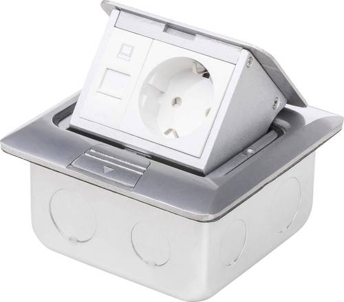 LEDmaxx 105626 1fach Fußboden-Einbausteckdose mit Cat5 Buchse IP20 Aluminium