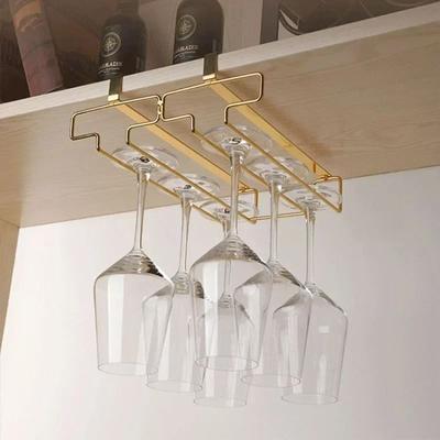 Uplift Picks Metal Cabinet Hanging Wine Glass Rack Space Saving Stemware Holder gold