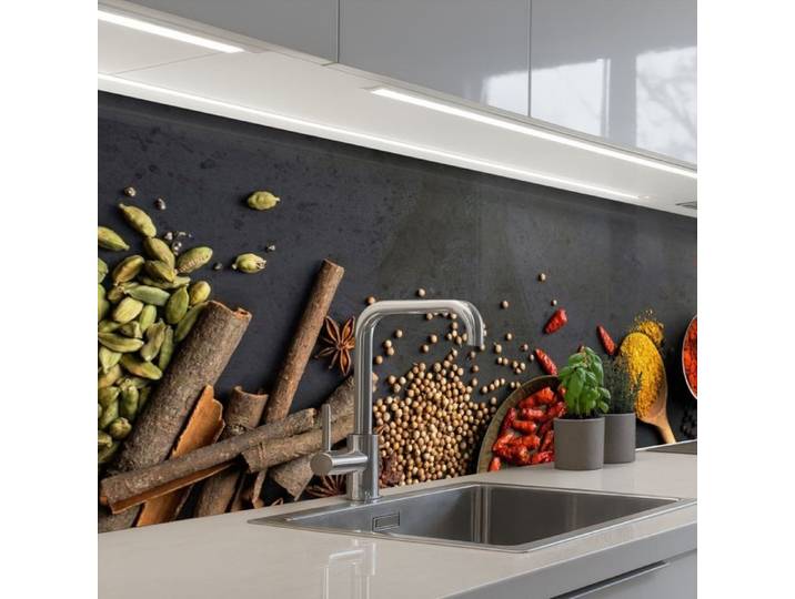 Crédence de cuisine autocollant Herbes et Épices Fond Noir 200x60cm