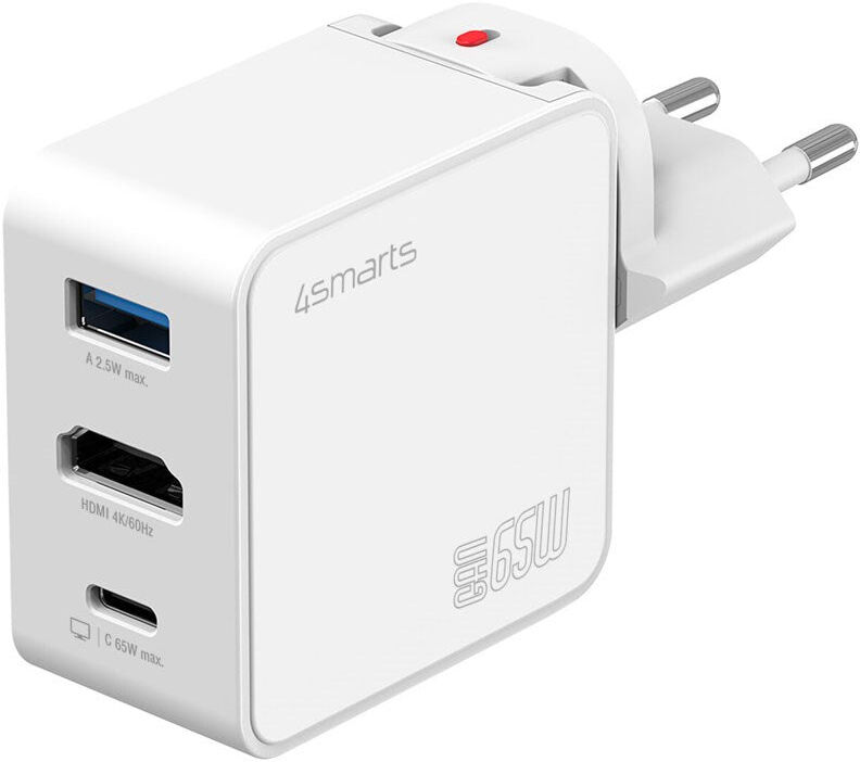 4smarts 3-i-1 HDMI Hub Vægoplader - 65W - Hvid