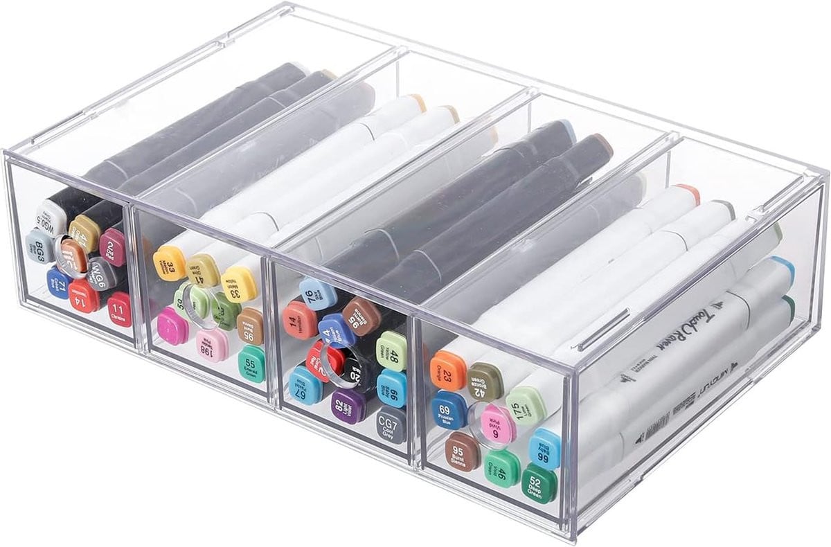 Unyqoos Plastic Bureau-organizer met 4 laden voor kantoorbenodigdheden en knutselspullen