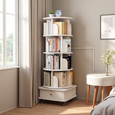 ZWYO HOSIMU "55.9""H 5-Tier Rotating Bookshelf, 360° Display Round Spinning Bookshelf with Wheels, Space-Saving Small Space Storage Tower"