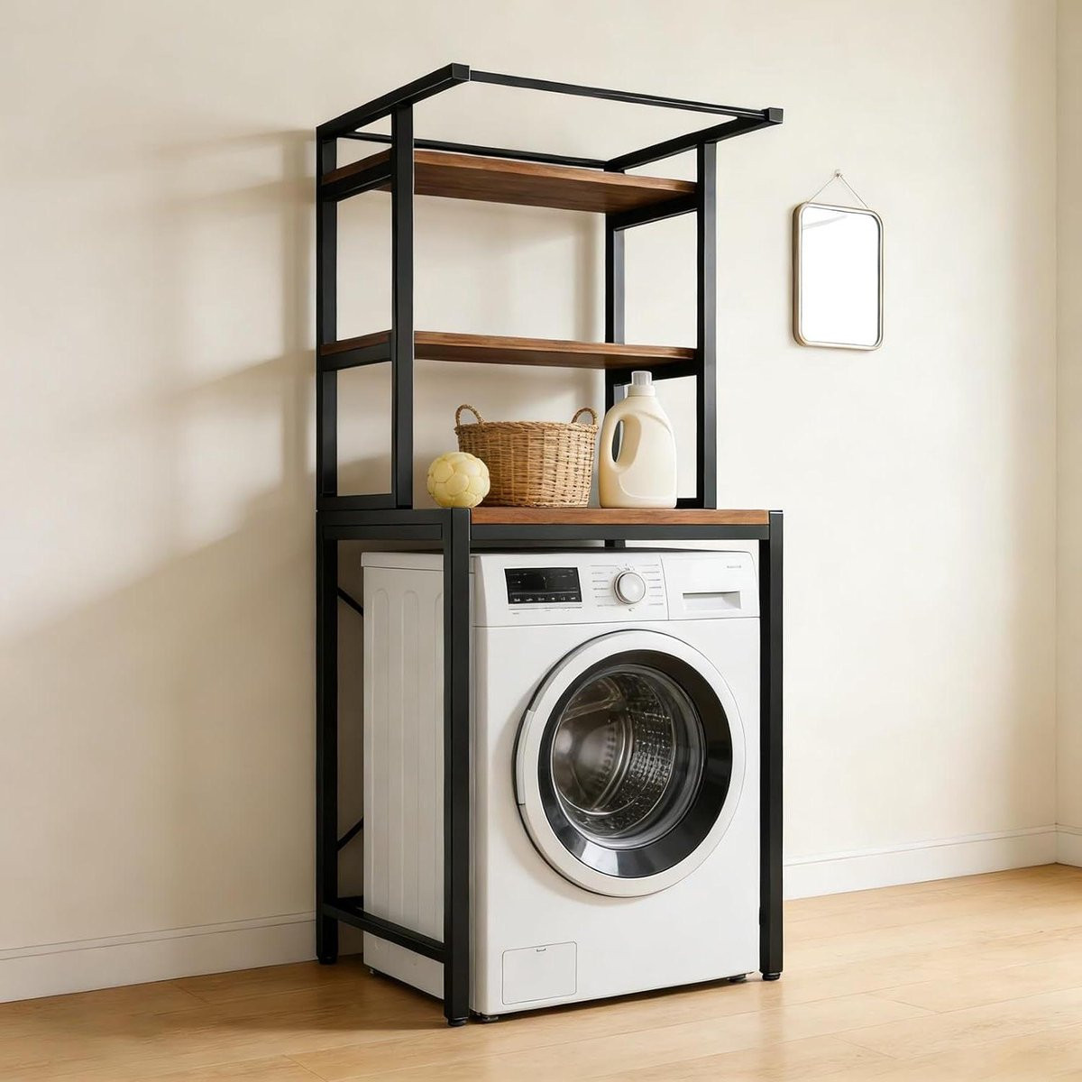 Zwart Opbergrek Wasmachine en Stellingkast voor Garage, Badkamer of Keuken van Versterkt Koolstofstaal