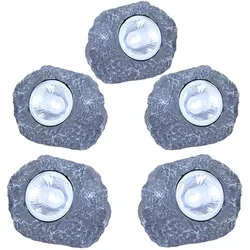 5er Set LED Solar Außenleuchte Stein grau Garten Dekoleuchte Gartenlampe Außendekoration