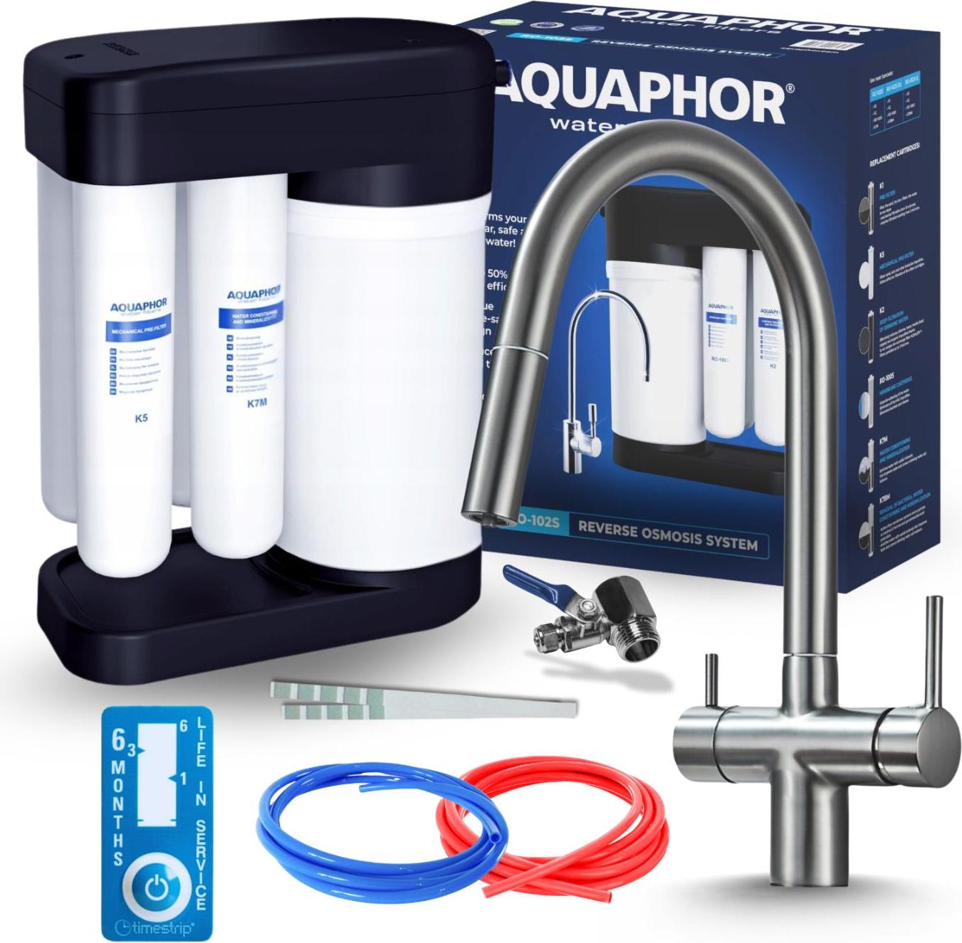 Wasserfilter Set Aquafor Morion mit 3-Wege Küchenarmatur Ari Slender Grafit, Umkehrosmose, ausziehbar, 360°