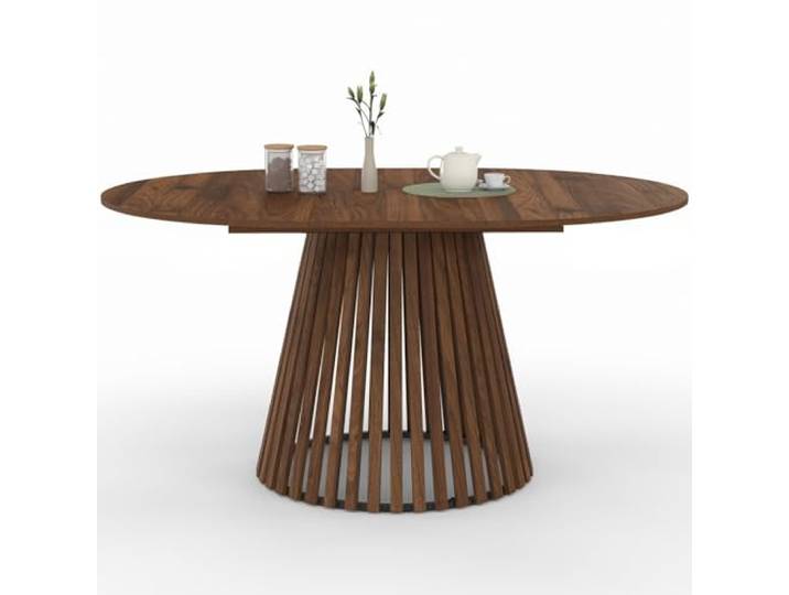 IDMarket - Esstisch, ausziehbar, rund, Carmen, 4-8 Personen, Fuß aus Nussbaum, Latten, Platte aus Nussbaum, 110 – 150 cm