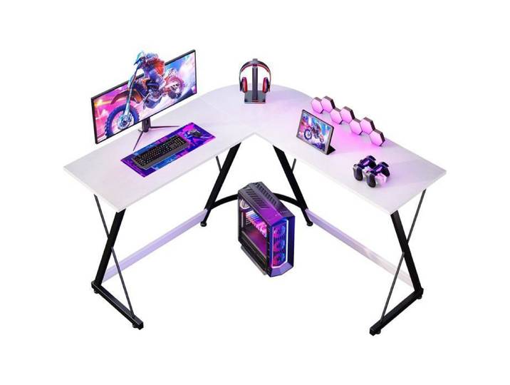 Coleshome Bureau Gaming d'angle Bureau en L avec Structure Stable 120x120cm Blanc