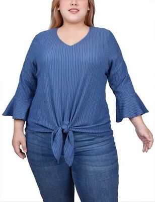 NY COLLECTION 3/4 Bell Sleeve Textured Knit Top