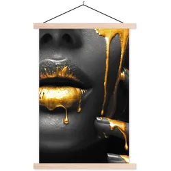 POSTER Frau - Schwarz - Gold - Gesicht - Lippen 40x60 cm