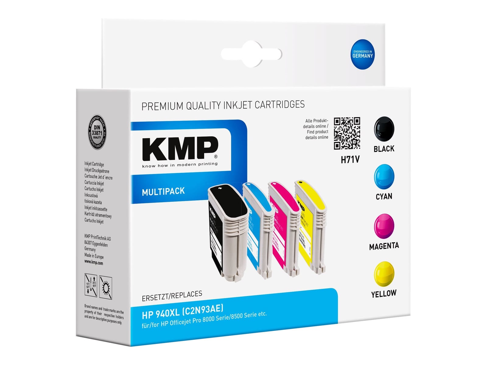 KMP Inktcartridges compatibel met HP No. 940 XL Vorteilspack Zwart/Cyaan/Magenta/Geel