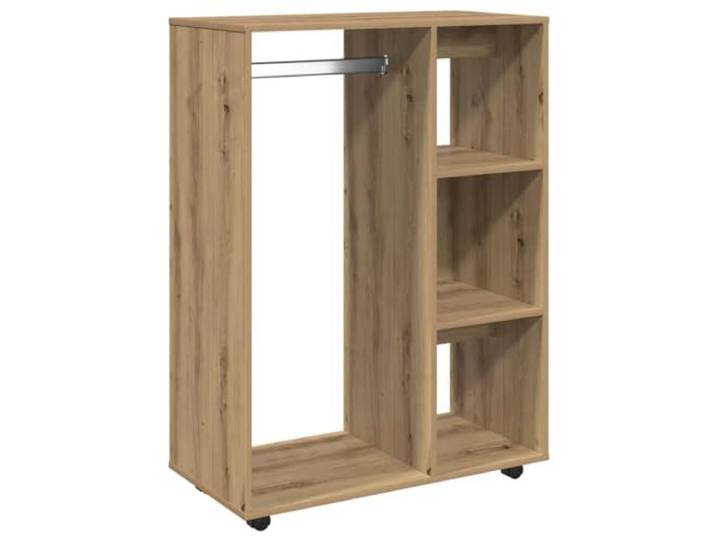 smnyxs Kleiderschrank, Eiche, 80 x 40 x 110 cm, aus Holz Aufbewahrung von Kleidung und Schuhen, Seitenablagen mit 3 Ebenen, bewegliche Rollen, Wandbefestigung inklusive